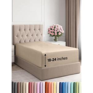 imageExtra Deep Split King Fitted Sheet  Hotel Luxury Single Fitted Sheet Only  Easily Fits 18 inch to 24 inch Mattress  Ultra Soft Wrinkle Free wExtra Deep Pockets  Breathable ampamp Comfy  Light Grey10  Cream