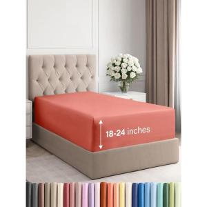 imageExtra Deep Split King Fitted Sheet  Hotel Luxury Single Fitted Sheet Only  Easily Fits 18 inch to 24 inch Mattress  Ultra Soft Wrinkle Free wExtra Deep Pockets  Breathable ampamp Comfy  Light Grey39  Coral