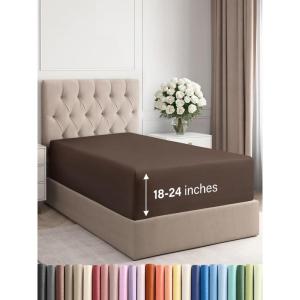 imageExtra Deep Split King Fitted Sheet  Hotel Luxury Single Fitted Sheet Only  Easily Fits 18 inch to 24 inch Mattress  Ultra Soft Wrinkle Free wExtra Deep Pockets  Breathable ampamp Comfy  Light Grey16  Brown