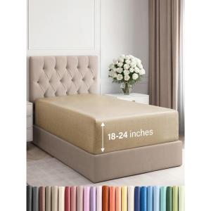 imageExtra Deep Split King Fitted Sheet  Hotel Luxury Single Fitted Sheet Only  Easily Fits 18 inch to 24 inch Mattress  Ultra Soft Wrinkle Free wExtra Deep Pockets  Breathable ampamp Comfy  Light Grey11  Heathered Tan