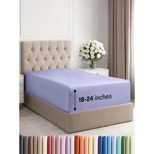 imageExtra Deep Split King Fitted Sheet  Hotel Luxury Single Fitted Sheet Only  Easily Fits 18 inch to 24 inch Mattress  Ultra Soft Wrinkle Free wExtra Deep Pockets  Breathable ampamp Comfy  Light Grey35  Lavender