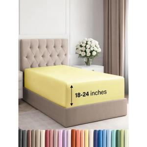 imageExtra Deep Split King Fitted Sheet  Hotel Luxury Single Fitted Sheet Only  Easily Fits 18 inch to 24 inch Mattress  Ultra Soft Wrinkle Free wExtra Deep Pockets  Breathable ampamp Comfy  Light Grey40  Yellow