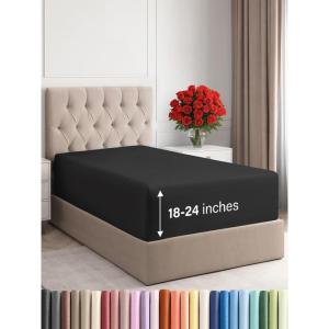 imageExtra Deep Split King Fitted Sheet  Hotel Luxury Single Fitted Sheet Only  Easily Fits 18 inch to 24 inch Mattress  Ultra Soft Wrinkle Free wExtra Deep Pockets  Breathable ampamp Comfy  Light Grey25  Black