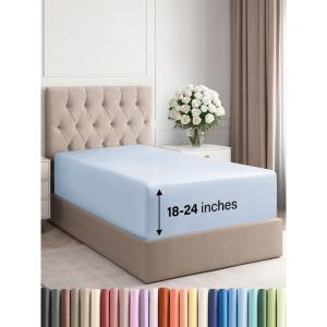 imageExtra Deep Split King Fitted Sheet  Hotel Luxury Single Fitted Sheet Only  Easily Fits 18 inch to 24 inch Mattress  Ultra Soft Wrinkle Free wExtra Deep Pockets  Breathable ampamp Comfy  Light Grey18  Sky Blue