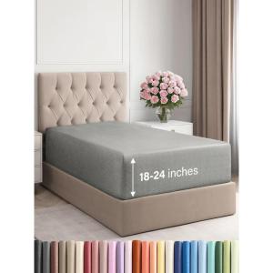 imageExtra Deep Split King Fitted Sheet  Hotel Luxury Single Fitted Sheet Only  Easily Fits 18 inch to 24 inch Mattress  Ultra Soft Wrinkle Free wExtra Deep Pockets  Breathable ampamp Comfy  Light Grey06  Heathered Grey