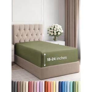 imageExtra Deep Split King Fitted Sheet  Hotel Luxury Single Fitted Sheet Only  Easily Fits 18 inch to 24 inch Mattress  Ultra Soft Wrinkle Free wExtra Deep Pockets  Breathable ampamp Comfy  Light Grey30  Sage Green