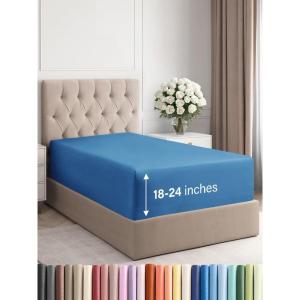 imageExtra Deep Split King Fitted Sheet  Hotel Luxury Single Fitted Sheet Only  Easily Fits 18 inch to 24 inch Mattress  Ultra Soft Wrinkle Free wExtra Deep Pockets  Breathable ampamp Comfy  Light Grey22  Royal Blue