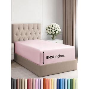 imageExtra Deep Split King Fitted Sheet  Hotel Luxury Single Fitted Sheet Only  Easily Fits 18 inch to 24 inch Mattress  Ultra Soft Wrinkle Free wExtra Deep Pockets  Breathable ampamp Comfy  Light Grey32  Lavender Pink