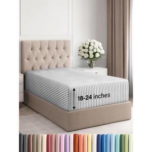 imageExtra Deep Split King Fitted Sheet  Hotel Luxury Single Fitted Sheet Only  Easily Fits 18 inch to 24 inch Mattress  Ultra Soft Wrinkle Free wExtra Deep Pockets  Breathable ampamp Comfy  Light Grey43  Grey Stripes 2