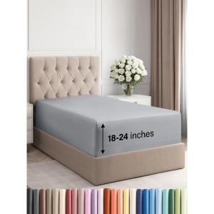 imageExtra Deep Split King Fitted Sheet  Hotel Luxury Single Fitted Sheet Only  Easily Fits 18 inch to 24 inch Mattress  Ultra Soft Wrinkle Free wExtra Deep Pockets  Breathable ampamp Comfy  Light Grey05  Steel Blue