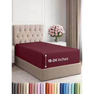 imageExtra Deep Split King Fitted Sheet  Hotel Luxury Single Fitted Sheet Only  Easily Fits 18 inch to 24 inch Mattress  Ultra Soft Wrinkle Free wExtra Deep Pockets  Breathable ampamp Comfy  Light Grey27  Burgundy
