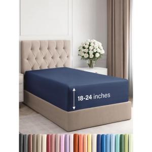 imageExtra Deep Split King Fitted Sheet  Hotel Luxury Single Fitted Sheet Only  Easily Fits 18 inch to 24 inch Mattress  Ultra Soft Wrinkle Free wExtra Deep Pockets  Breathable ampamp Comfy  Light Grey24  Navy Blue