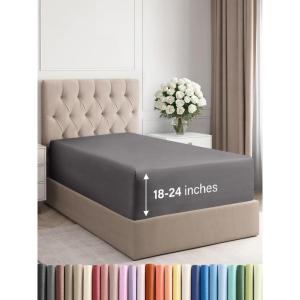 imageExtra Deep Split King Fitted Sheet  Hotel Luxury Single Fitted Sheet Only  Easily Fits 18 inch to 24 inch Mattress  Ultra Soft Wrinkle Free wExtra Deep Pockets  Breathable ampamp Comfy  Light Grey07  Dark Grey