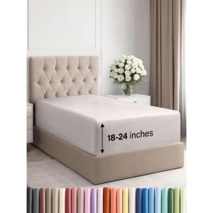 imageExtra Deep Split King Fitted Sheet  Hotel Luxury Single Fitted Sheet Only  Easily Fits 18 inch to 24 inch Mattress  Ultra Soft Wrinkle Free wExtra Deep Pockets  Breathable ampamp Comfy  Light Grey04  Light Grey