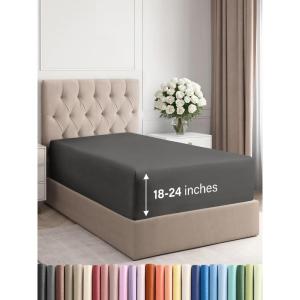 imageExtra Deep Split King Fitted Sheet  Hotel Luxury Single Fitted Sheet Only  Easily Fits 18 inch to 24 inch Mattress  Ultra Soft Wrinkle Free wExtra Deep Pockets  Breathable ampamp Comfy  Light Grey08  Charcoal