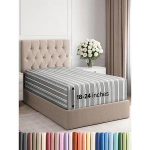 imageExtra Deep Split King Fitted Sheet  Hotel Luxury Single Fitted Sheet Only  Easily Fits 18 inch to 24 inch Mattress  Ultra Soft Wrinkle Free wExtra Deep Pockets  Breathable ampamp Comfy  Light Grey45  Grey Stripes 3