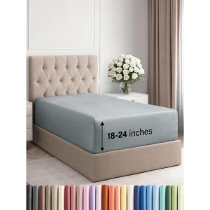 imageExtra Deep Split King Fitted Sheet  Hotel Luxury Single Fitted Sheet Only  Easily Fits 18 inch to 24 inch Mattress  Ultra Soft Wrinkle Free wExtra Deep Pockets  Breathable ampamp Comfy  Light Grey23  Heathered Blue