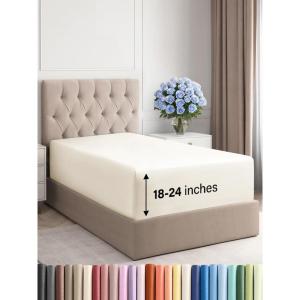 imageExtra Deep Split King Fitted Sheet  Hotel Luxury Single Fitted Sheet Only  Easily Fits 18 inch to 24 inch Mattress  Ultra Soft Wrinkle Free wExtra Deep Pockets  Breathable ampamp Comfy  Light Grey09  Off White