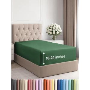 imageExtra Deep Split King Fitted Sheet  Hotel Luxury Single Fitted Sheet Only  Easily Fits 18 inch to 24 inch Mattress  Ultra Soft Wrinkle Free wExtra Deep Pockets  Breathable ampamp Comfy  Light Grey31  Emerald Green