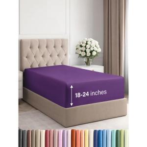 imageExtra Deep Split King Fitted Sheet  Hotel Luxury Single Fitted Sheet Only  Easily Fits 18 inch to 24 inch Mattress  Ultra Soft Wrinkle Free wExtra Deep Pockets  Breathable ampamp Comfy  Light Grey37  Purple