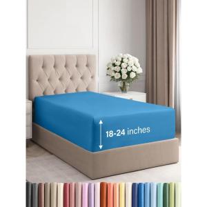 imageExtra Deep Split King Fitted Sheet  Hotel Luxury Single Fitted Sheet Only  Easily Fits 18 inch to 24 inch Mattress  Ultra Soft Wrinkle Free wExtra Deep Pockets  Breathable ampamp Comfy  Light Grey20  Denim Blue