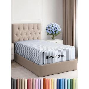 imageExtra Deep Split King Fitted Sheet  Hotel Luxury Single Fitted Sheet Only  Easily Fits 18 inch to 24 inch Mattress  Ultra Soft Wrinkle Free wExtra Deep Pockets  Breathable ampamp Comfy  Light Grey41  Blue Stripes 2