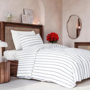 imageDuvet Cover Queen Size Set  Extra Soft Floral Duvet Cover 90 x 90 with 2 Pillow Shams  Comfy Breathable Floral Bedding Set  Hotel Luxury EasyCare ampamp Fade Free with Zipper Closures ampamp Ties  PlantsNavy Stripe No Comforter