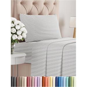 imageKing Size 4 Piece Sheet Set  Comfy Breathable ampamp Cooling Bed Sheets Set  Hotel Luxury Bedding for Women Men Kids Teens Boys ampamp Girls  Deep Pockets UltraSoft Wrinkle Free  OekoTex  Burgundy43  Grey Stripes 2