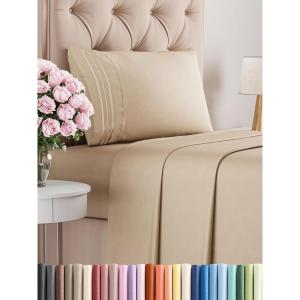 imageKing Size 4 Piece Sheet Set  Comfy Breathable ampamp Cooling Bed Sheets Set  Hotel Luxury Bedding for Women Men Kids Teens Boys ampamp Girls  Deep Pockets UltraSoft Wrinkle Free  OekoTex  Burgundy10  Cream