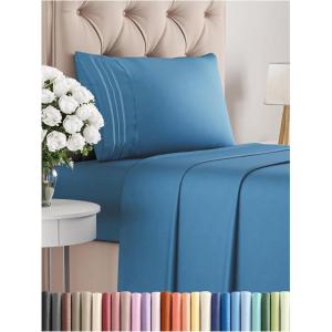 imageKing Size 4 Piece Sheet Set  Comfy Breathable ampamp Cooling Bed Sheets Set  Hotel Luxury Bedding for Women Men Kids Teens Boys ampamp Girls  Deep Pockets UltraSoft Wrinkle Free  OekoTex  Burgundy20  Denim Blue