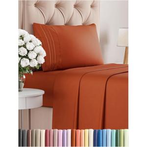 imageKing Size 4 Piece Sheet Set  Comfy Breathable ampamp Cooling Bed Sheets Set  Hotel Luxury Bedding for Women Men Kids Teens Boys ampamp Girls  Deep Pockets UltraSoft Wrinkle Free  OekoTex  Burgundy28  Terracotta