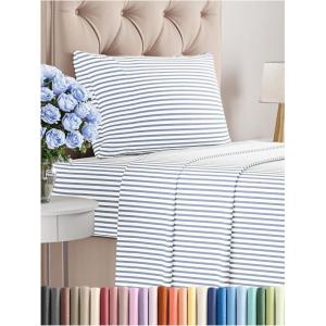 imageKing Size 4 Piece Sheet Set  Comfy Breathable ampamp Cooling Bed Sheets Set  Hotel Luxury Bedding for Women Men Kids Teens Boys ampamp Girls  Deep Pockets UltraSoft Wrinkle Free  OekoTex  Burgundy41  Blue Stripes 2