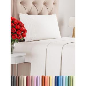 imageKing Size 4 Piece Sheet Set  Comfy Breathable ampamp Cooling Bed Sheets Set  Hotel Luxury Bedding for Women Men Kids Teens Boys ampamp Girls  Deep Pockets UltraSoft Wrinkle Free  OekoTex  Burgundy02  Antique White