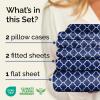 imageGrey Geometric Bed Sheets  1 Flat amp 1 Fitted Sheet amp 2 Pillowcases w Deep Pockets  Wrinkle amp Fade Free UltraSoft Breathable and Cooling  Luxury Moroccan Bed Set  Queen Size  Gray Quatrefoil55  Navy Quatrefoil