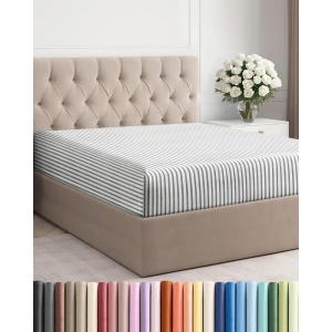 imageCal King Fitted Bed Sheet  Bottom Single Fitted Sheet Only  Soft Hotel Luxury Bedding w 816 Inch Deep Pockets  Breathable amp Wrinkle Free  EasyCare Fade and Shrink Resistant  Grey Stripes 2