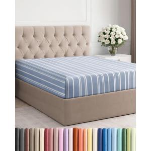 imageCal King Fitted Bed Sheet  Bottom Single Fitted Sheet Only  Soft Hotel Luxury Bedding w 816 Inch Deep Pockets  Breathable amp Wrinkle Free  EasyCare Fade and Shrink Resistant  Blue Stripes 3