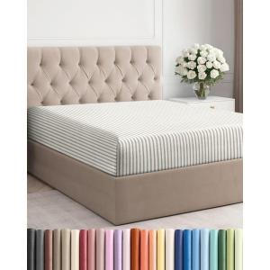 imageCal King Fitted Bed Sheet  Bottom Single Fitted Sheet Only  Soft Hotel Luxury Bedding w 816 Inch Deep Pockets  Breathable amp Wrinkle Free  EasyCare Fade and Shrink Resistant  Beige Stripes 2
