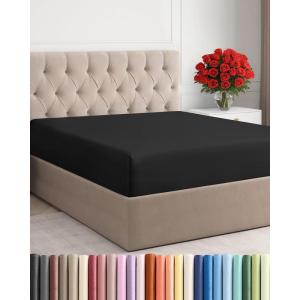 imageCal King Fitted Bed Sheet  Bottom Single Fitted Sheet Only  UltraSoft Hotel Luxury Bedding w 816 Inch Deep Pockets  Breathable Cooling amp Wrinkle Free  EasyFit Fade amp Shrink Resistant  Black