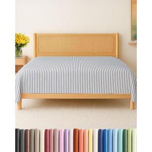 imageFull Size Flat Sheet  Hotel Quality Top Flat Bed Sheet Only  UltraSoft Breathable amp Cooling  Fade amp Wrinkle Free  EasyCare Stain amp Shrink Resistant Bedding  EasyFit amp OekoTex  French Grey43  Blue Stripes 2
