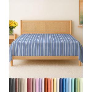 imageFull Size Flat Sheet  Hotel Quality Top Flat Bed Sheet Only  UltraSoft Breathable amp Cooling  Fade amp Wrinkle Free  EasyCare Stain amp Shrink Resistant Bedding  EasyFit amp OekoTex  French Grey42  Blue Stripes 3
