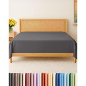 imageFull Size Flat Sheet  Hotel Quality Top Flat Bed Sheet Only  UltraSoft Breathable amp Cooling  Fade amp Wrinkle Free  EasyCare Stain amp Shrink Resistant Bedding  EasyFit amp OekoTex  French Grey06  Dark Grey