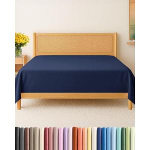 imageFull Size Flat Sheet  Hotel Quality Top Flat Bed Sheet Only  UltraSoft Breathable amp Cooling  Fade amp Wrinkle Free  EasyCare Stain amp Shrink Resistant Bedding  EasyFit amp OekoTex  French Grey18  Navy Blue