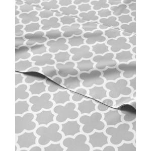 imageGrey Geometric Bed Sheets  1 Flat amp 1 Fitted Sheet amp 2 Pillowcases w Deep Pockets  Wrinkle amp Fade Free UltraSoft Breathable and Cooling  Luxury Moroccan Bed Set  Queen Size  Gray Quatrefoil54  Gray Clover