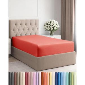 imageTwin XL Fitted Bed Sheet  Bottom Single Fitted Sheet Only  UltraSoft Hotel Luxury Bedding w 816 Inch Deep Pockets  Breathable Cooling amp Wrinkle Free  EasyFit Fade amp Shrink Resistant  Coral