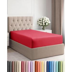imageTwin XL Fitted Bed Sheet  Bottom Single Fitted Sheet Only  UltraSoft Hotel Luxury Bedding w 816 Inch Deep Pockets  Breathable Cooling amp Wrinkle Free  EasyCare Fade amp Shrink Resistant  Red