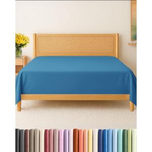 imageTwin XL Size Flat Sheet  Hotel Quality Top Flat Bed Sheet Only  UltraSoft Breathable amp Cooling  Fade amp Wrinkle Free  EasyCare Stain amp Shrink Resistant Bedding  EasyFit and OekoTex  Cream20  Denim Blue