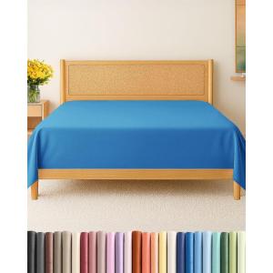 imageTwin XL Size Flat Sheet  Hotel Quality Top Flat Bed Sheet Only  UltraSoft Breathable amp Cooling  Fade amp Wrinkle Free  EasyCare Stain amp Shrink Resistant Bedding  EasyFit and OekoTex  Cream19  Royal Blue