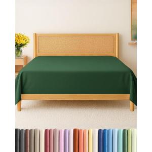 imageTwin XL Size Flat Sheet  Hotel Quality Top Flat Bed Sheet Only  UltraSoft Breathable amp Cooling  Fade amp Wrinkle Free  EasyCare Stain amp Shrink Resistant Bedding  EasyFit and OekoTex  Cream17  Emerald Green