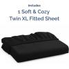 imageTwin XL Fitted Bed Sheet  Bottom Single Fitted Sheet Only  UltraSoft Hotel Luxury Bedding w 816 Inch Deep Pockets  Breathable Cooling amp Wrinkle Free  EasyFit Fade amp Shrink Resistant  Black