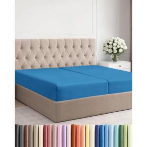 imageSplit King Fitted Bed Sheet  Bottom Single Fitted Sheet Only  UltraSoft Hotel Luxury Bedding w 816 Inch Deep Pockets  Breathable amp Wrinkle Free  EasyCare Fade amp Shrink Resistant  Denim Blue